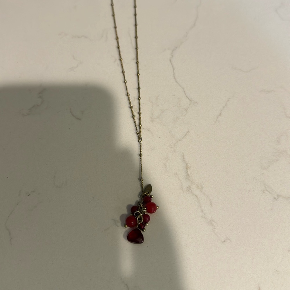 Coldwater Creek Antique Gold with red beads Necklace 20” in length